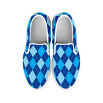 Classic Blue Argyle Pattern Print White Slip On Shoes