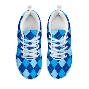 Classic Blue Argyle Pattern Print White Sneakers