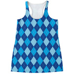 Classic Blue Argyle Pattern Print Women's Racerback Tank Top