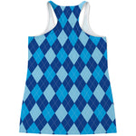Classic Blue Argyle Pattern Print Women's Racerback Tank Top