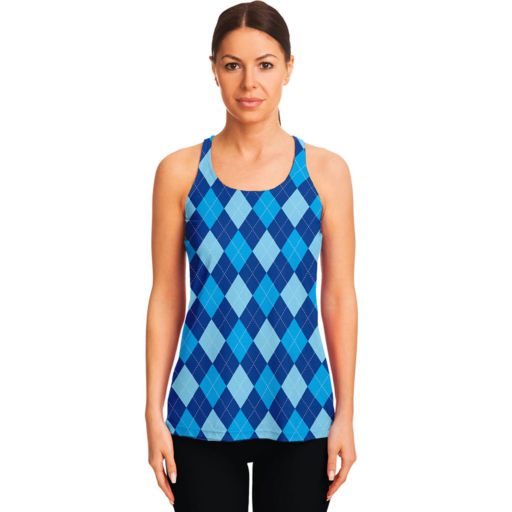 Classic Blue Argyle Pattern Print Women's Racerback Tank Top