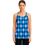 Classic Blue Argyle Pattern Print Women's Racerback Tank Top