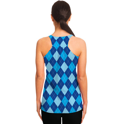 Classic Blue Argyle Pattern Print Women's Racerback Tank Top