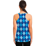 Classic Blue Argyle Pattern Print Women's Racerback Tank Top