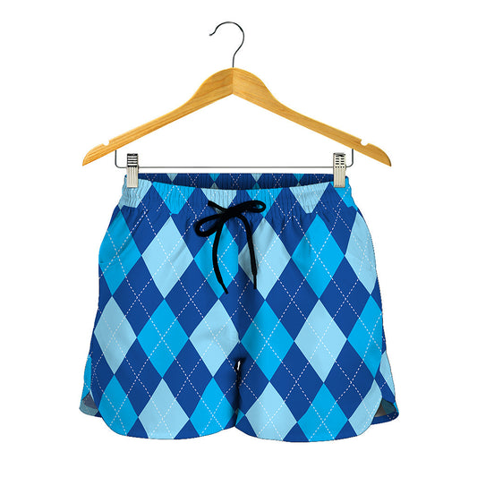 Classic Blue Argyle Pattern Print Women's Shorts