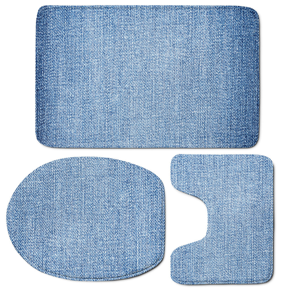 Classic Blue Denim Jeans Print 3 Piece Bath Mat Set