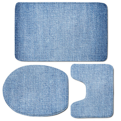 Classic Blue Denim Jeans Print 3 Piece Bath Mat Set