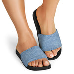 Classic Blue Denim Jeans Print Black Slide Sandals