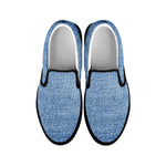 Classic Blue Denim Jeans Print Black Slip On Shoes