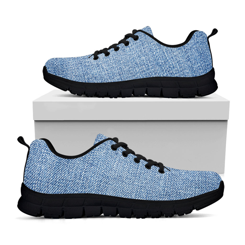 Classic Blue Denim Jeans Print Black Sneakers