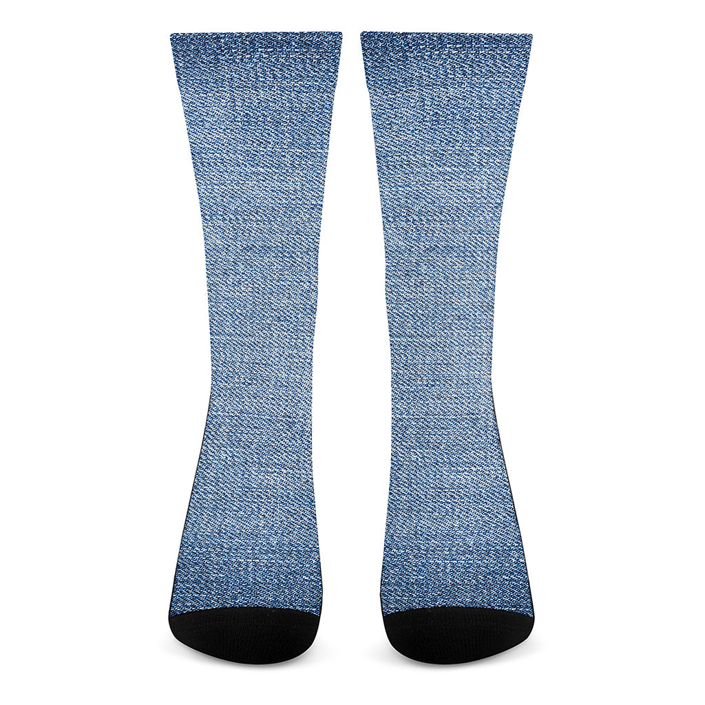 Classic Blue Denim Jeans Print Crew Socks