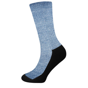 Classic Blue Denim Jeans Print Crew Socks