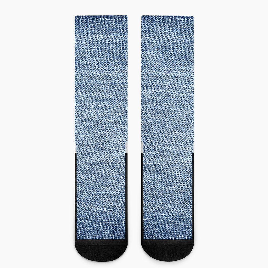 Classic Blue Denim Jeans Print Crew Socks