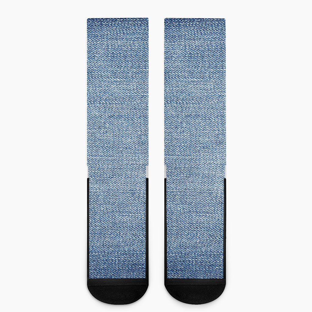 Classic Blue Denim Jeans Print Crew Socks