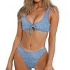 Classic Blue Denim Jeans Print Front Bow Tie Bikini