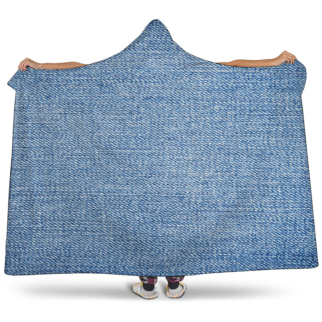 Classic Blue Denim Jeans Print Hooded Blanket