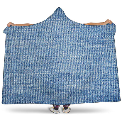 Classic Blue Denim Jeans Print Hooded Blanket