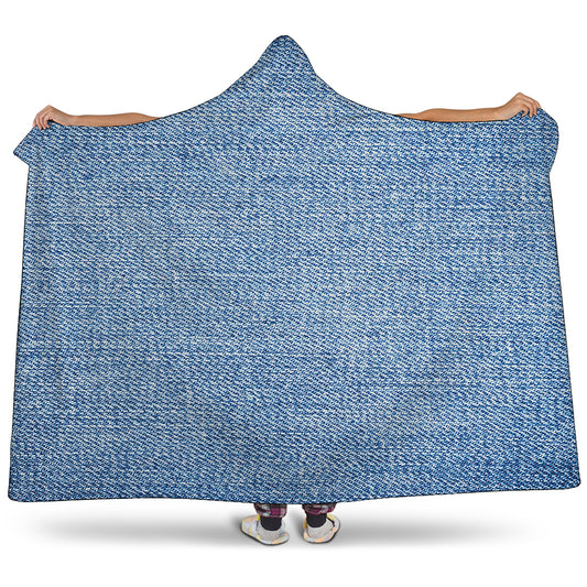 Classic Blue Denim Jeans Print Hooded Blanket