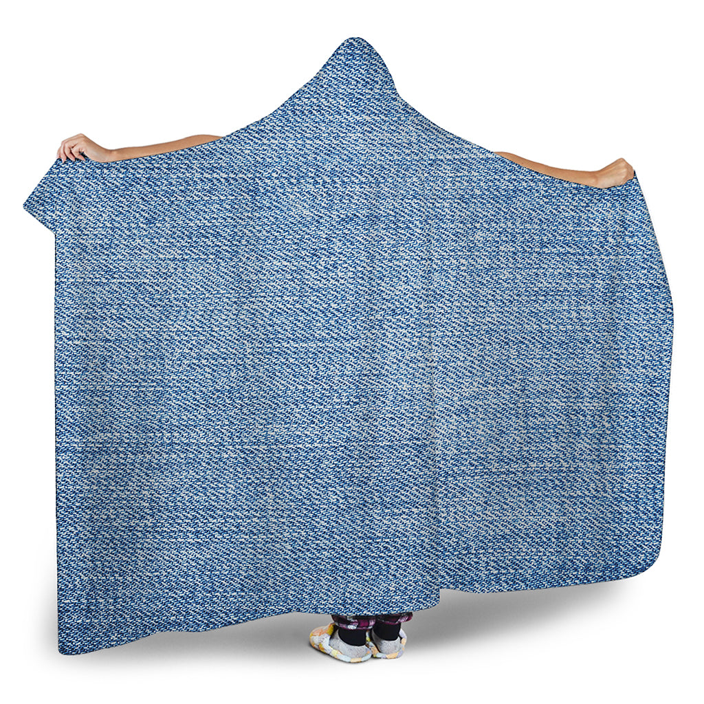 Classic Blue Denim Jeans Print Hooded Blanket