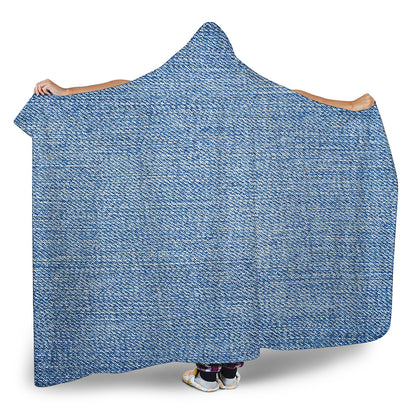 Classic Blue Denim Jeans Print Hooded Blanket