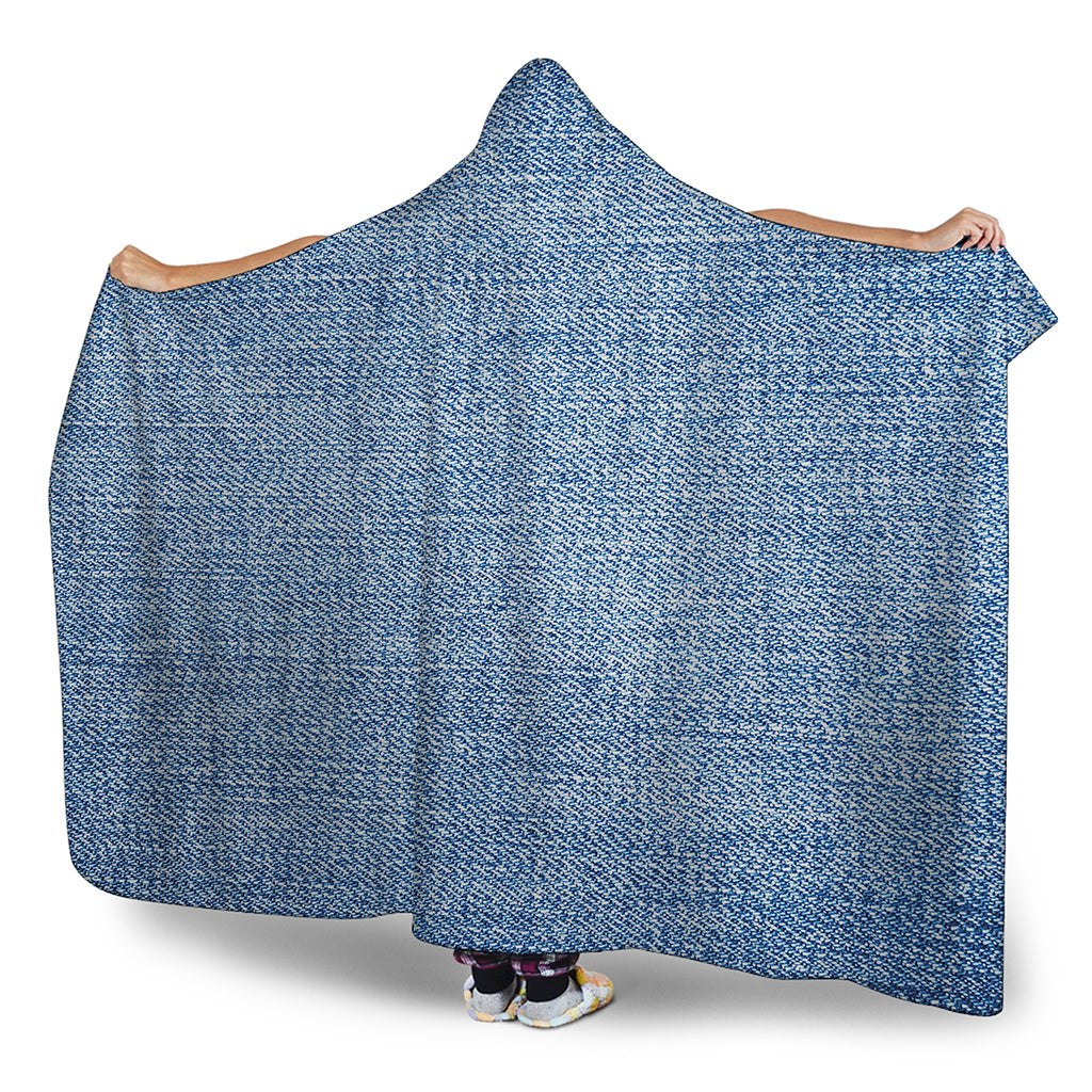 Classic Blue Denim Jeans Print Hooded Blanket