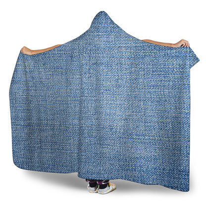 Classic Blue Denim Jeans Print Hooded Blanket