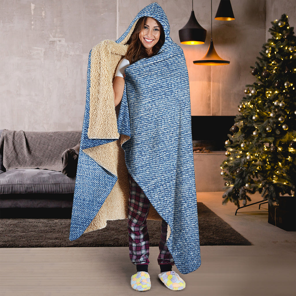 Classic Blue Denim Jeans Print Hooded Blanket