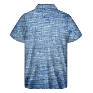 Classic Blue Denim Jeans Print Men's Short Sleeve Shirt