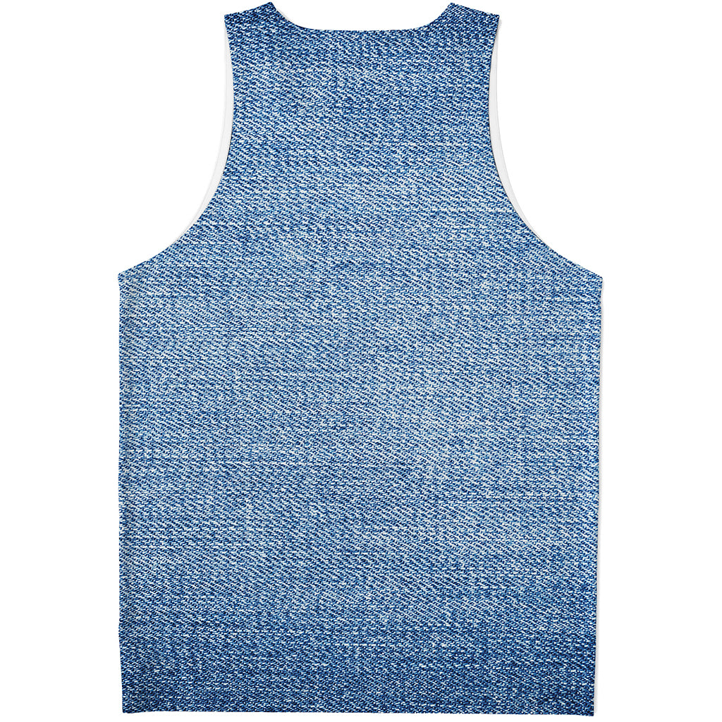 Classic Blue Denim Jeans Print Men's Tank Top