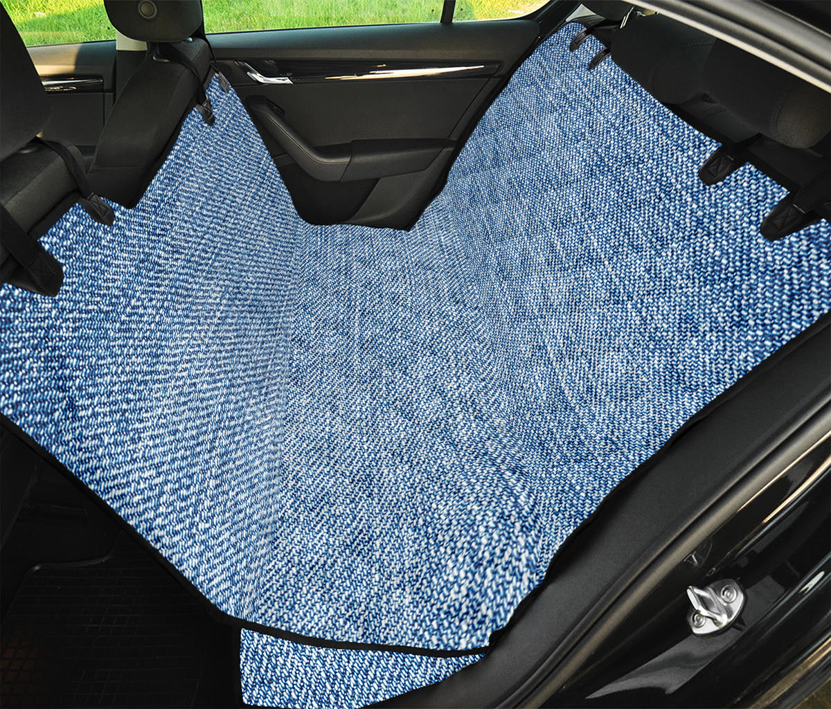 Classic Blue Denim Jeans Print Pet Car Back Seat Cover