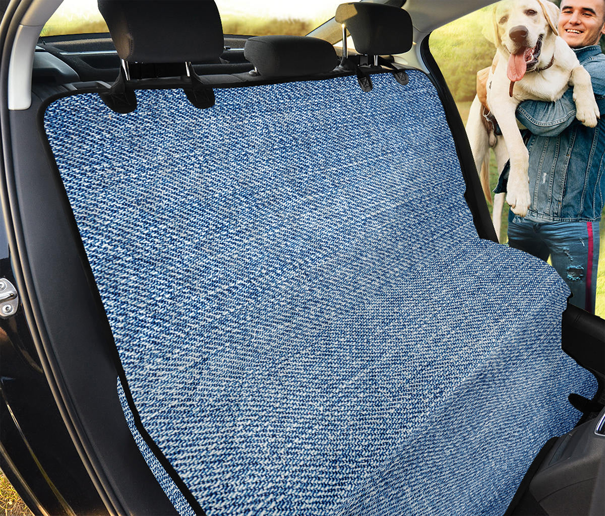 Classic Blue Denim Jeans Print Pet Car Back Seat Cover