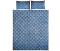 Classic Blue Denim Jeans Print Quilt Bed Set