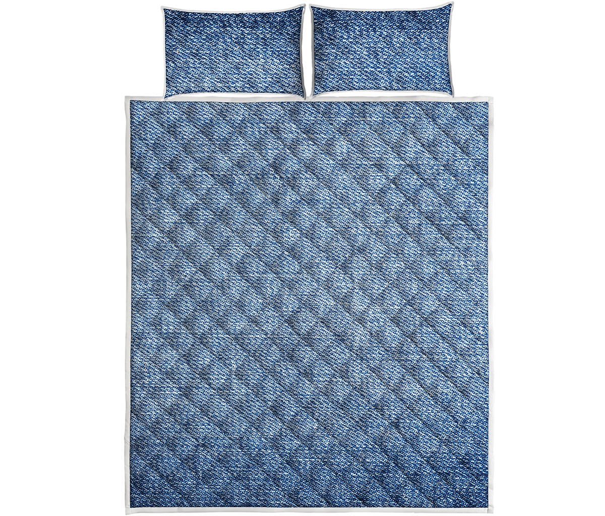 Classic Blue Denim Jeans Print Quilt Bed Set