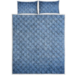 Classic Blue Denim Jeans Print Quilt Bed Set