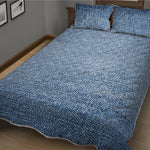 Classic Blue Denim Jeans Print Quilt Bed Set