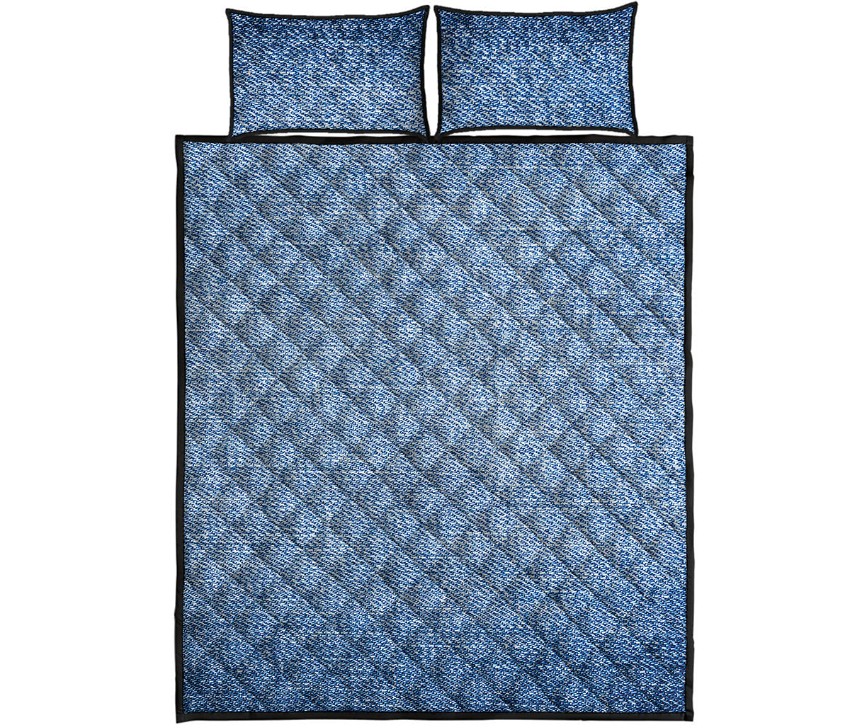 Classic Blue Denim Jeans Print Quilt Bed Set