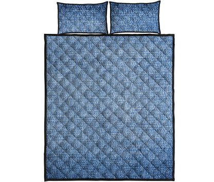 Classic Blue Denim Jeans Print Quilt Bed Set