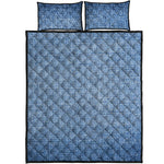 Classic Blue Denim Jeans Print Quilt Bed Set