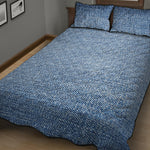 Classic Blue Denim Jeans Print Quilt Bed Set