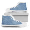 Classic Blue Denim Jeans Print White High Top Sneakers