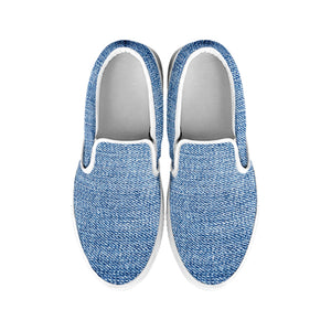 Classic Blue Denim Jeans Print White Slip On Shoes