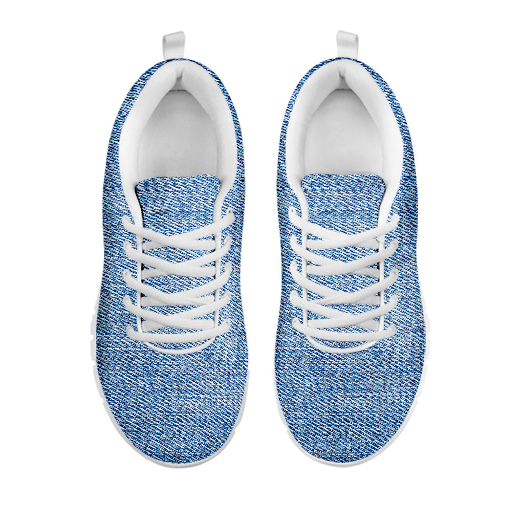 Classic Blue Denim Jeans Print White Sneakers