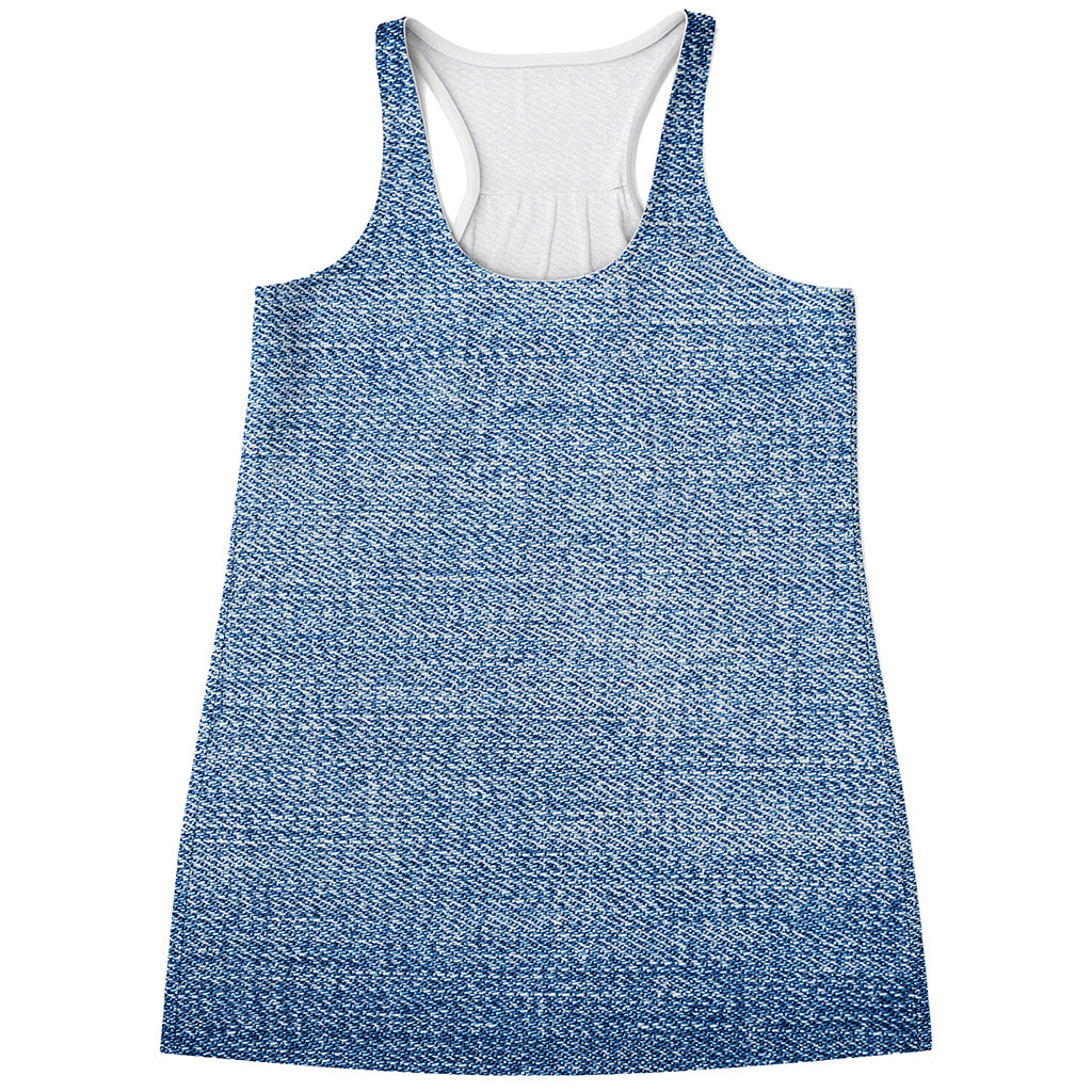 Classic Blue Denim Jeans Print Women's Racerback Tank Top