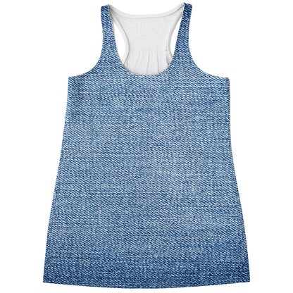 Classic Blue Denim Jeans Print Women's Racerback Tank Top