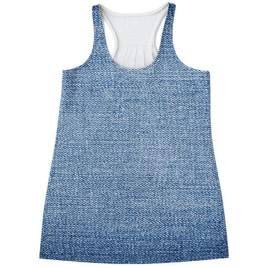 Classic Blue Denim Jeans Print Women's Racerback Tank Top