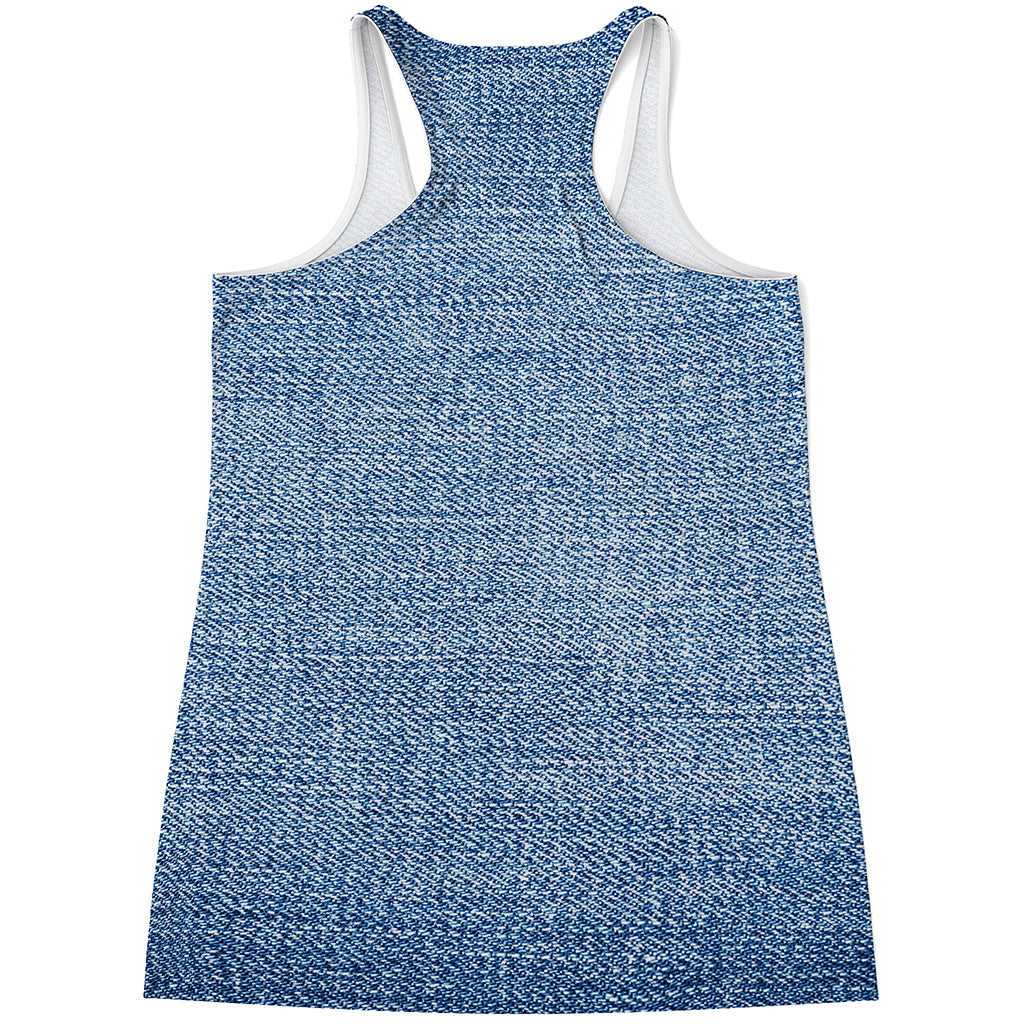 Classic Blue Denim Jeans Print Women's Racerback Tank Top