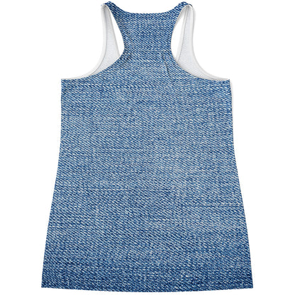 Classic Blue Denim Jeans Print Women's Racerback Tank Top