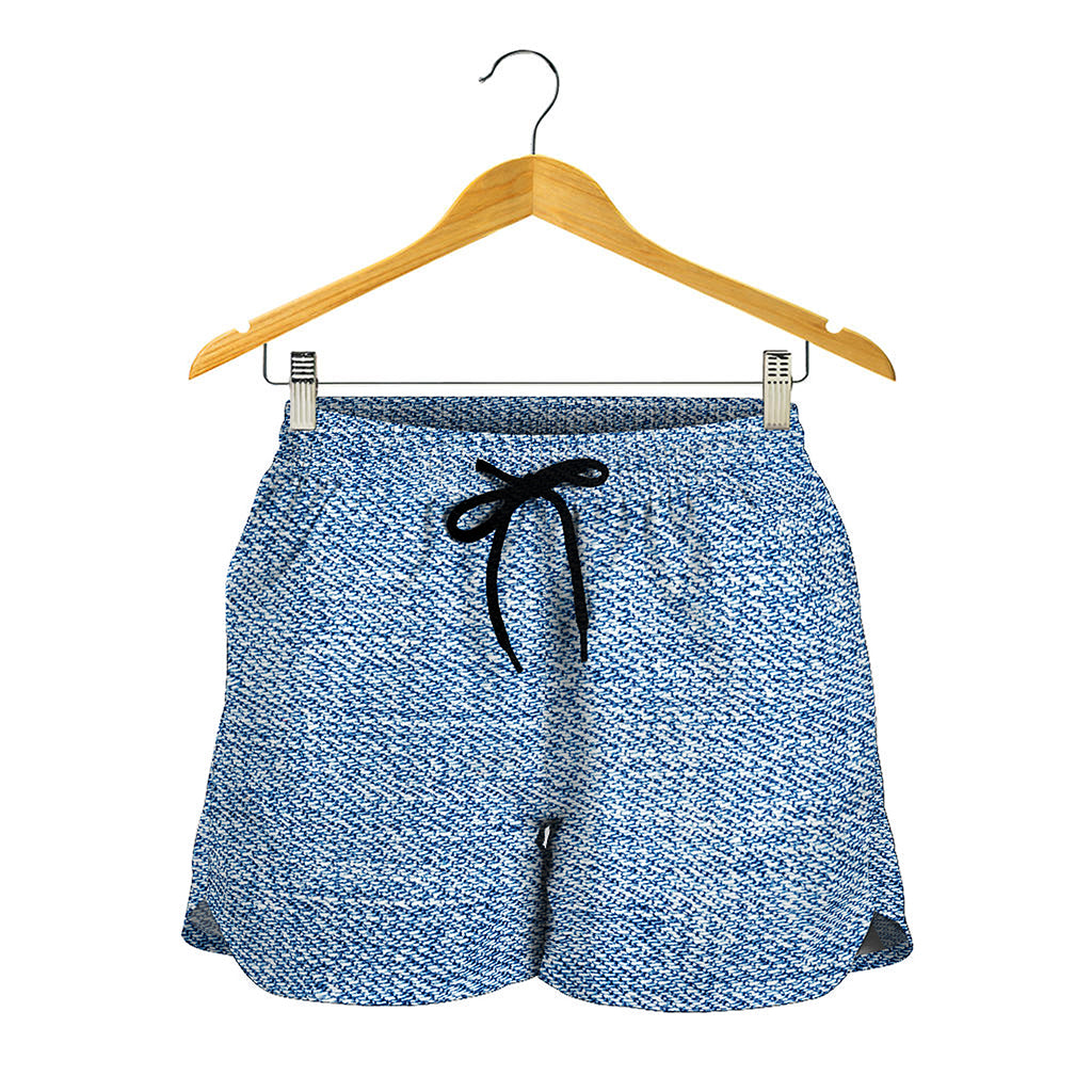 Classic Blue Denim Jeans Print Women's Shorts