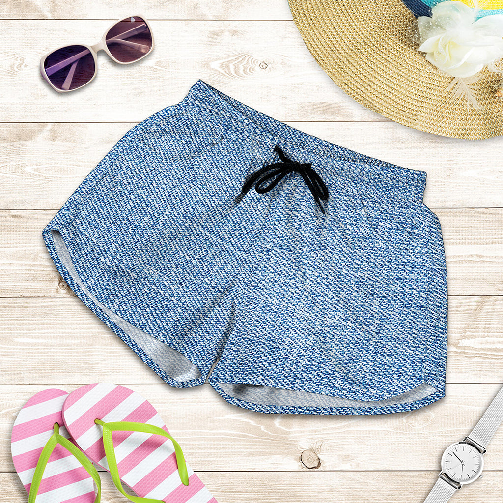 Classic Blue Denim Jeans Print Women's Shorts