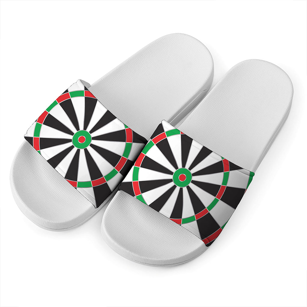 Classic Dartboard Print White Slide Sandals